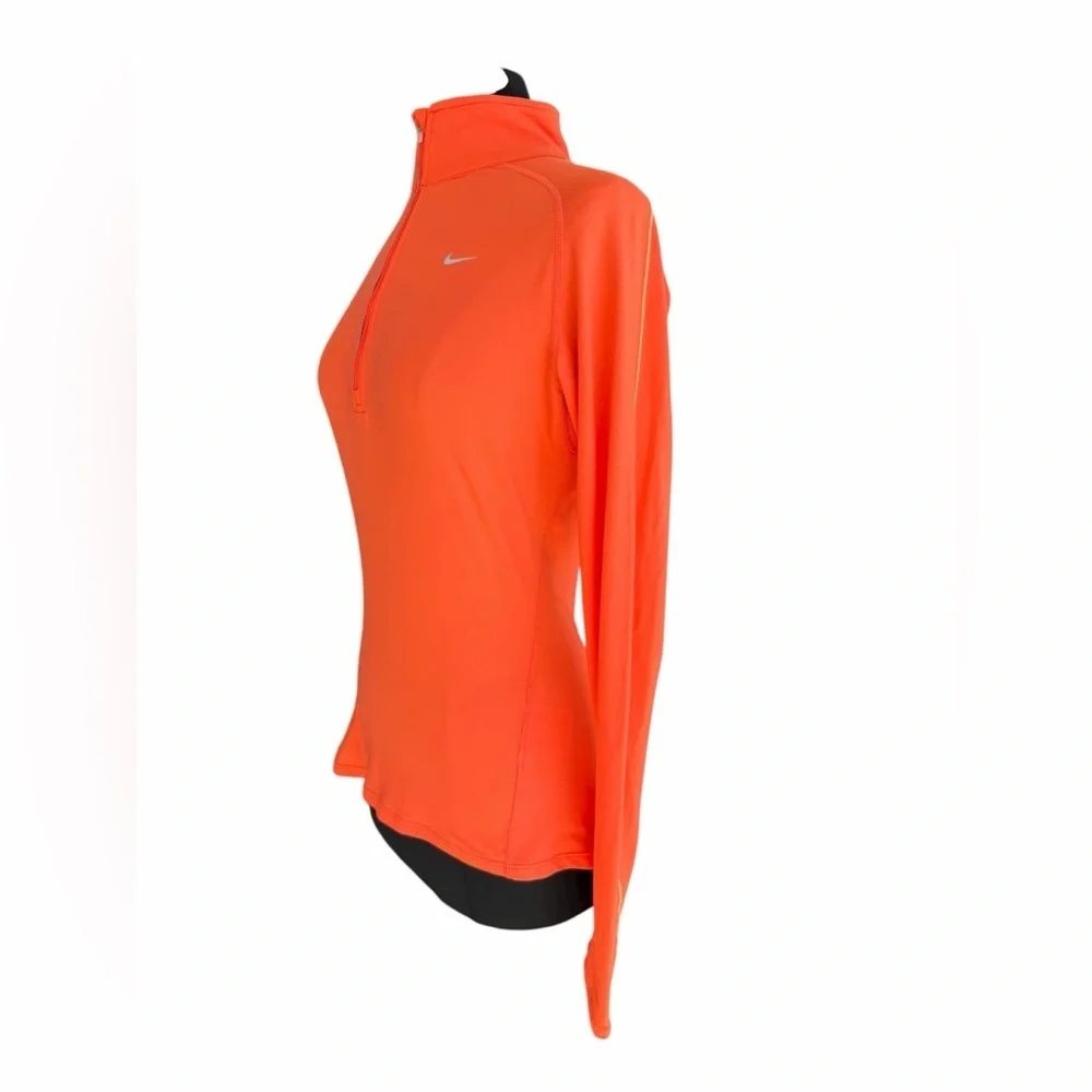 Nike Dri Fit Running Quarter Zip Long Sleeve Orange Pullover Reflective Shirt